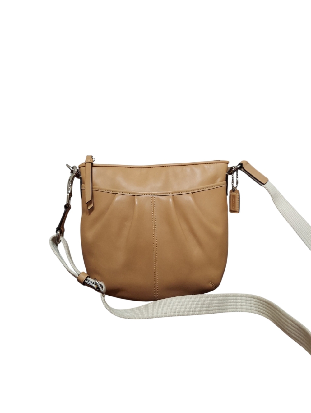 Coach Soho Pleated Leather Crossbody Zip Messenger Bag Tan Leather Like New